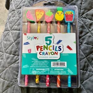 ♥️ Novelty Pencil Set (5-Pack) – Food Erasers | NEW